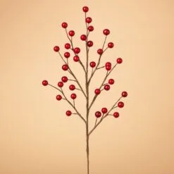 Artificial Matte Red Berry Spray - 18in