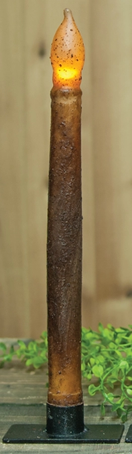 Primitive Battery-Operated Taper Candle - Burnt Mustard - 11in 3 Primitive Battery-Operated Taper Candle - Burnt Mustard - 11in