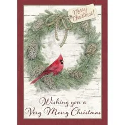 Boxed Christmas Cards - "Wreath With A Cardinal"
