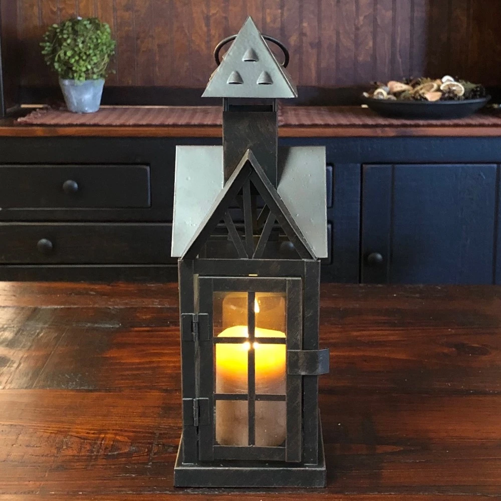 Candle Lantern Holder - Antique Black House Lantern - 12.25in 3 Candle Lantern Holder - Antique Black House Lantern - 12.25in