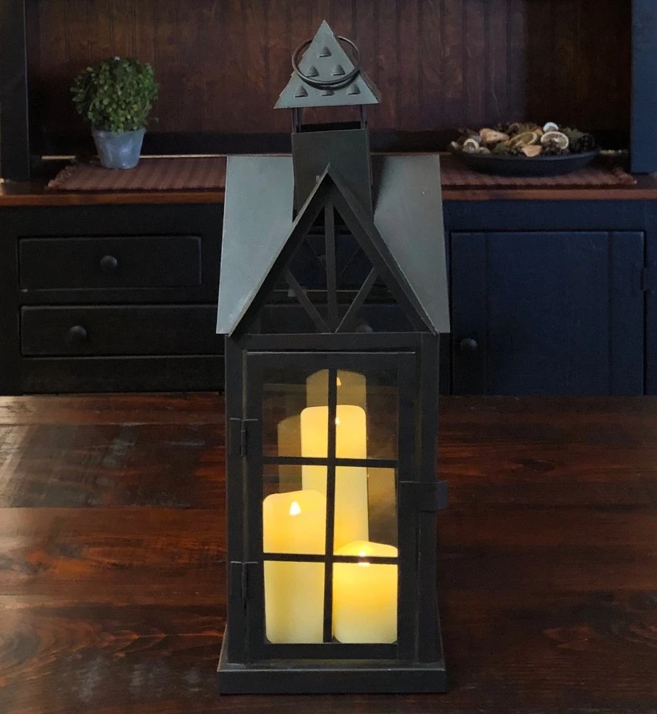 Candle Lantern Holder - Antique Black House Lantern - 18.5in 3 Candle Lantern Holder - Antique Black House Lantern - 18.5in