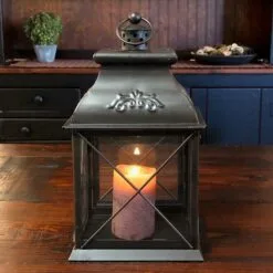 Candle Lantern Holder - Antique Black Lantern - 10.5in