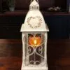 Candle Lantern Holder - Antique Cream Heart Lantern - 16in -Holiday Ornaments Sales candle lantern holder antique cream heart lantern 16in 12