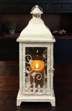 Candle Lantern Holder - Antique Cream Vine Lantern - 19in