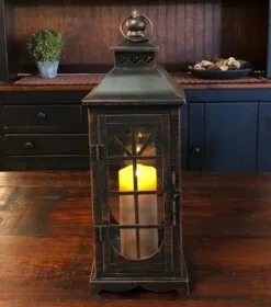 Candle Lantern Holder - Rustic Black Lantern - 13.75in