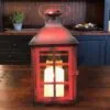 Candle Lantern Holder - Rustic Red Lantern - 13in -Holiday Ornaments Sales candle lantern holder rustic red lantern 13in 12