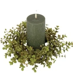 Green Leaf Candle Ring - Eucalyptus - Green - 4in