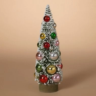 Christmas Bottle Brush Table Top Tree - Glass Ornaments - 10in 3 Christmas Bottle Brush Table Top Tree - Glass Ornaments - 10in