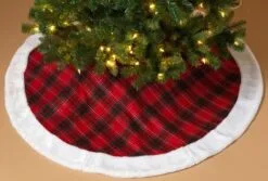 Christmas Tree Skirt Red Plaid With Faux Fur - 48in