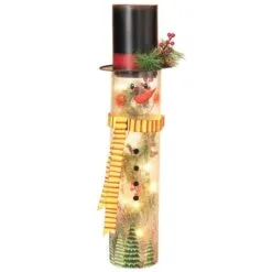 Crackle Glass Snowman Light With Scarf/Top Hat - 20in