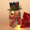Crackle Glass Snowman Light With Scarf/Top Hat - 9in -Holiday Ornaments Sales crackle glass snowman light with scarf top hat 9in 9