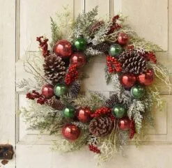 Deck The Halls Wreath - Pinecones & Christmas Balls - 24 Inch