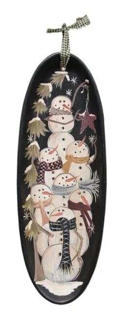 Hanging Decorative Tray - Stacked Snowmen - 15in