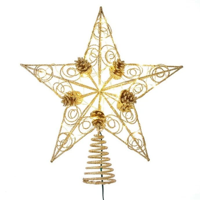 Electric Tree Topper - Gold Star And Pinecones - 11.5in 3 Electric Tree Topper - Gold Star And Pinecones - 11.5in