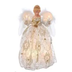 Electric Tree Topper - Ivory And Gold Dress Angel - 12in