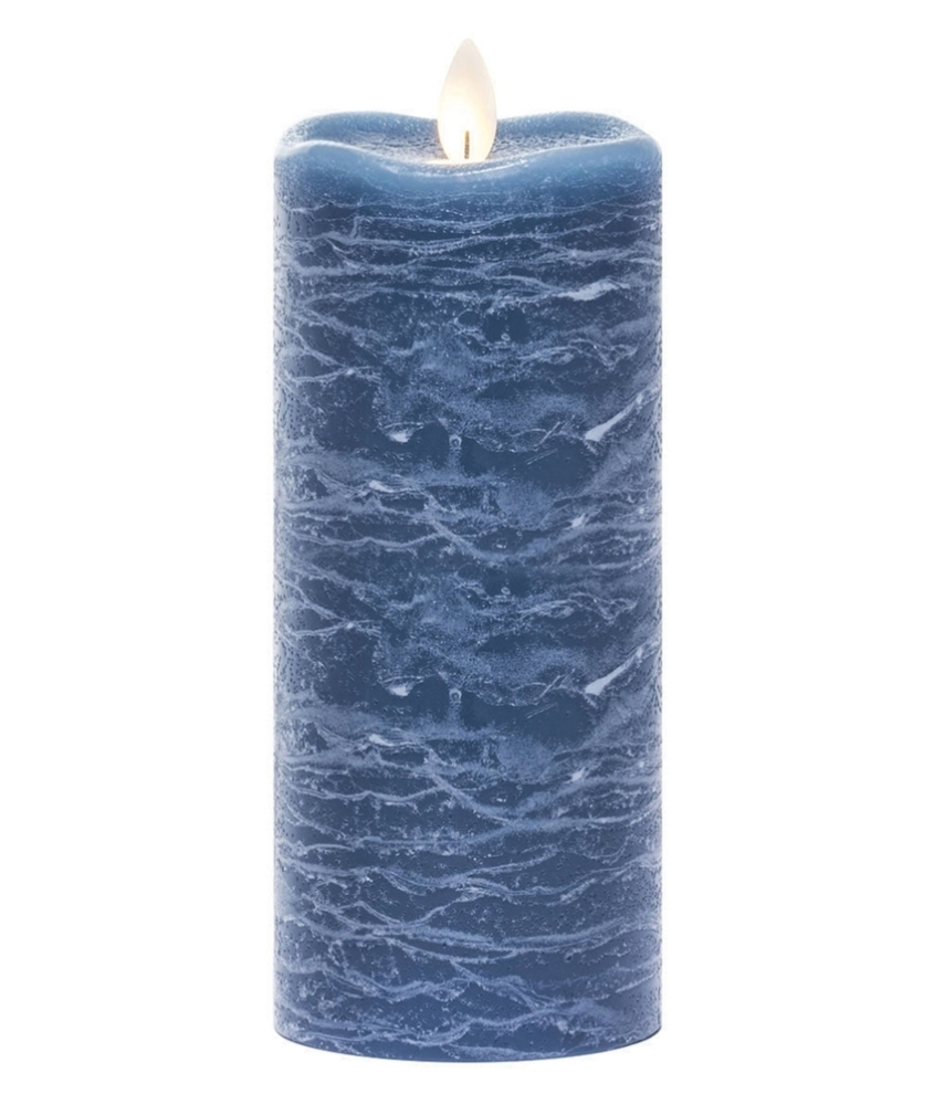 Flameless Pillar Candle - Mirage Gold - Aegean Blue - 7in X 3in 3 Flameless Pillar Candle - Mirage Gold - Aegean Blue - 7in X 3in