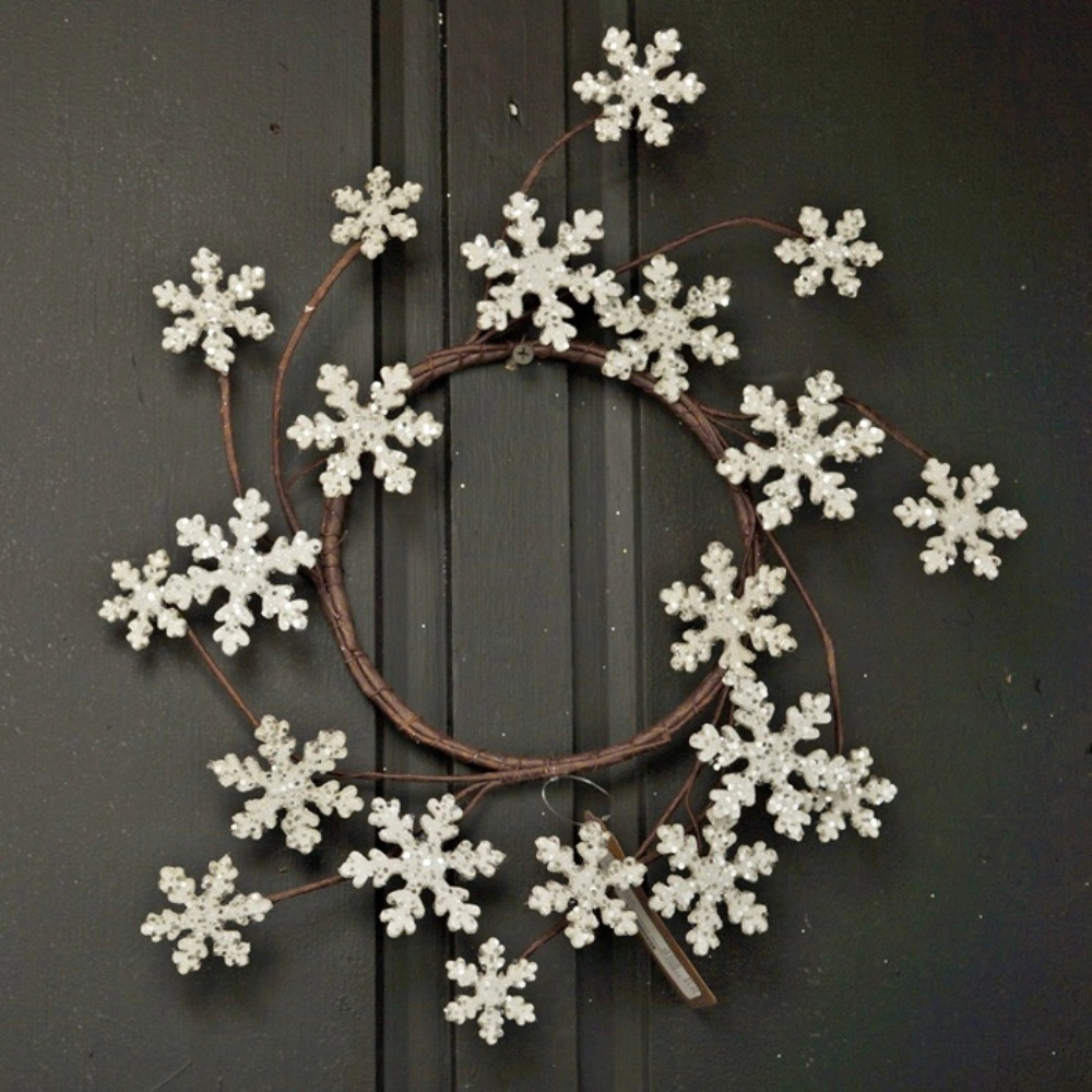 Holiday Artificial Wreath - Glitter Wood Snowflake - 12 Inch 3 Holiday Artificial Wreath - Glitter Wood Snowflake - 12 Inch
