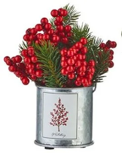 Holiday Botanicals Arrangement - Winter Berry Tin - 7.5 Inch