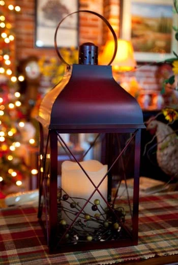 Candle Lantern Holder - Rustic Red Lantern - 16in 3 Candle Lantern Holder - Rustic Red Lantern - 16in