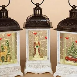 Lighted Water Lantern Snow Globe - White - Santa/Cardinals