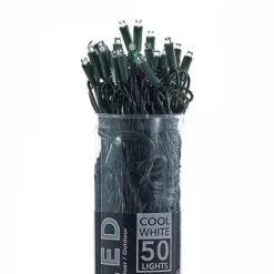 LED Electric String Lights - 50 Cool White LED Lights - Green Wire - 25ft