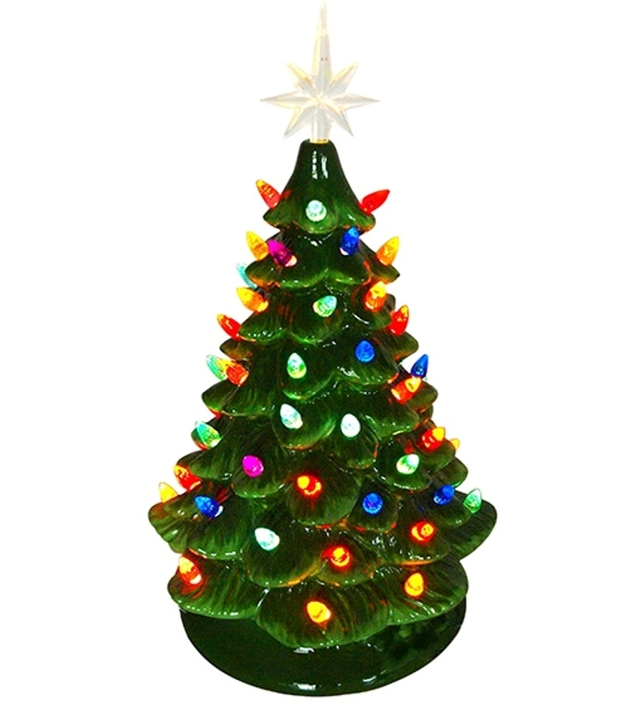Lighted Ceramic Christmas Tree - Electric With Multi-Colored Lights - 16 Inch 3 Lighted Ceramic Christmas Tree - Electric With Multi-Colored Lights - 16 Inch