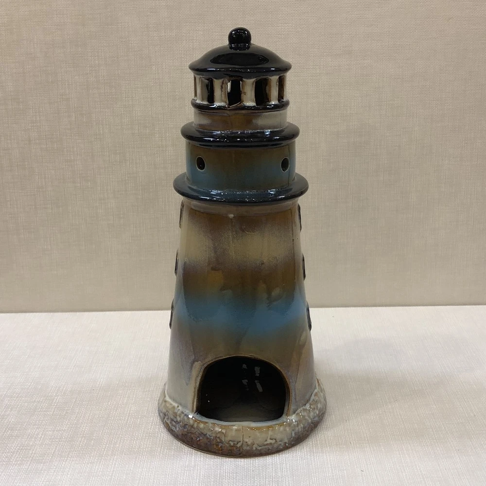 Lighthouse Candle Holder - Natural/Brown/Blue - 9.5in 4 Lighthouse Candle Holder - Natural/Brown/Blue - 9.5in - Image 2