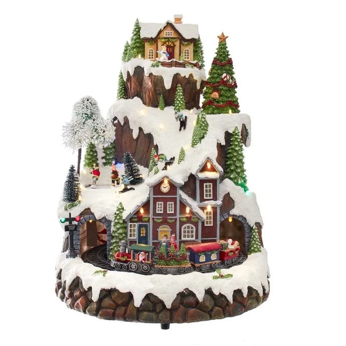 Lit Christmas Mountian Village Table Decor - Muscial - Battery LED - 17in 3 Lit Christmas Mountian Village Table Decor - Muscial - Battery LED - 17in