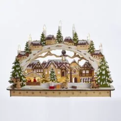Lit Christmas Village Table Decor - Wooden - Battery-Operated LED - 17.5in