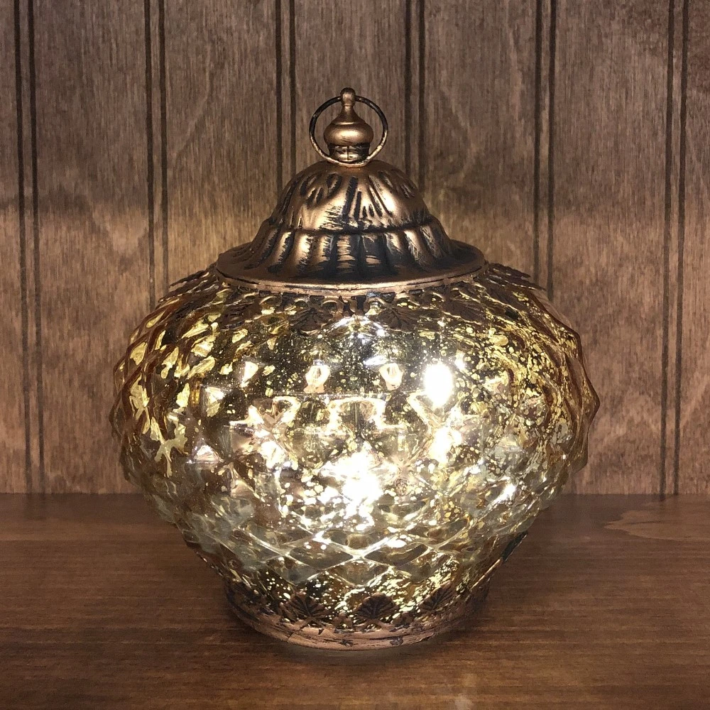Mercury Glass Lantern - LED Gold - On/Off/Timer - 6in 3 Mercury Glass Lantern - LED Gold - On/Off/Timer - 6in