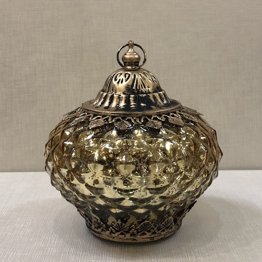 Mercury Glass Lantern - LED Gold - On/Off/Timer - 6in 4 Mercury Glass Lantern - LED Gold - On/Off/Timer - 6in - Image 2