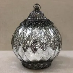 Mercury Glass Lantern - LED Silver - On/Off/Timer - 7.5in -Holiday Ornaments Sales mercury glass lantern led silver on off timer 7 5in 26