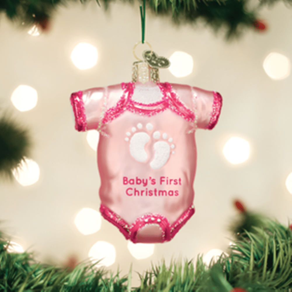 Old World Christmas Glass Ornament - Pink Baby Onesie 3 Old World Christmas Glass Ornament - Pink Baby Onesie