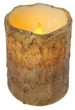 Primitive Battery-Operated Pillar Candle With Timer - Burnt Ivory - 4in X 3in