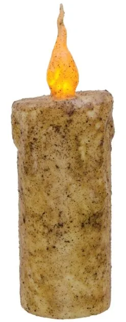 Primitive Battery-Operated Pillar Candle With Timer - Burnt Ivory - 6.5in X 2.5in