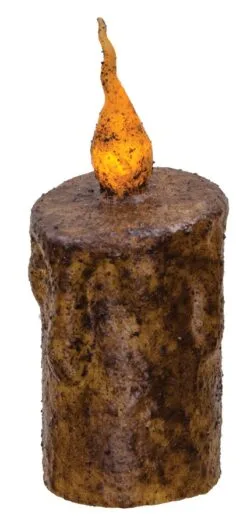 Primitive Battery-Operated Pillar Candle With Timer - Burnt Mustard - 5in X 2.5in