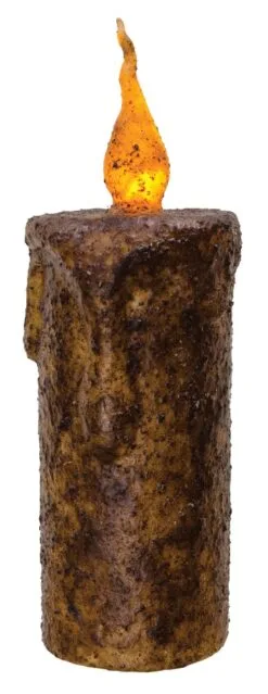 Primitive Battery-Operated Pillar Candle With Timer - Burnt Mustard - 6.5in X 2.5in
