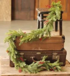 White Spruce Garland - With Red Berries - 6 Foot